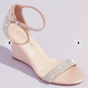 David’s Bridal Crystal Embellished Rose Metallic Wedges - NEVER WORN